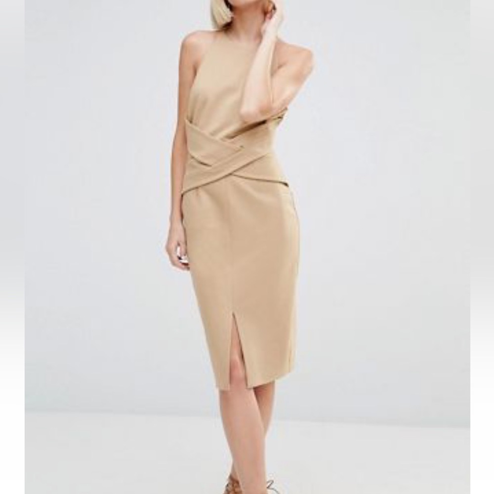 Lavish Alice Wrap Front Plunge Back Midi Dress. Size US 2.
